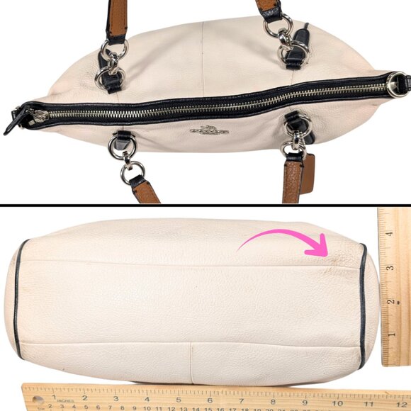 Coach Kelsey Crossbody Satchel White Chalk Pebbled Leather Black Trim F57488 - Picture 5 of 10